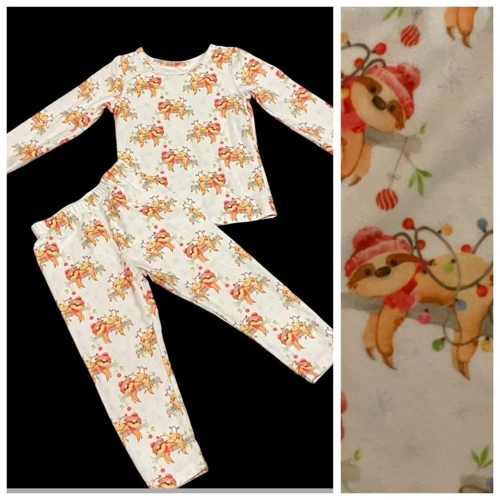 Charlie’s Project Sloth Christmas Holiday Pajamas White Orange Red Size 2T